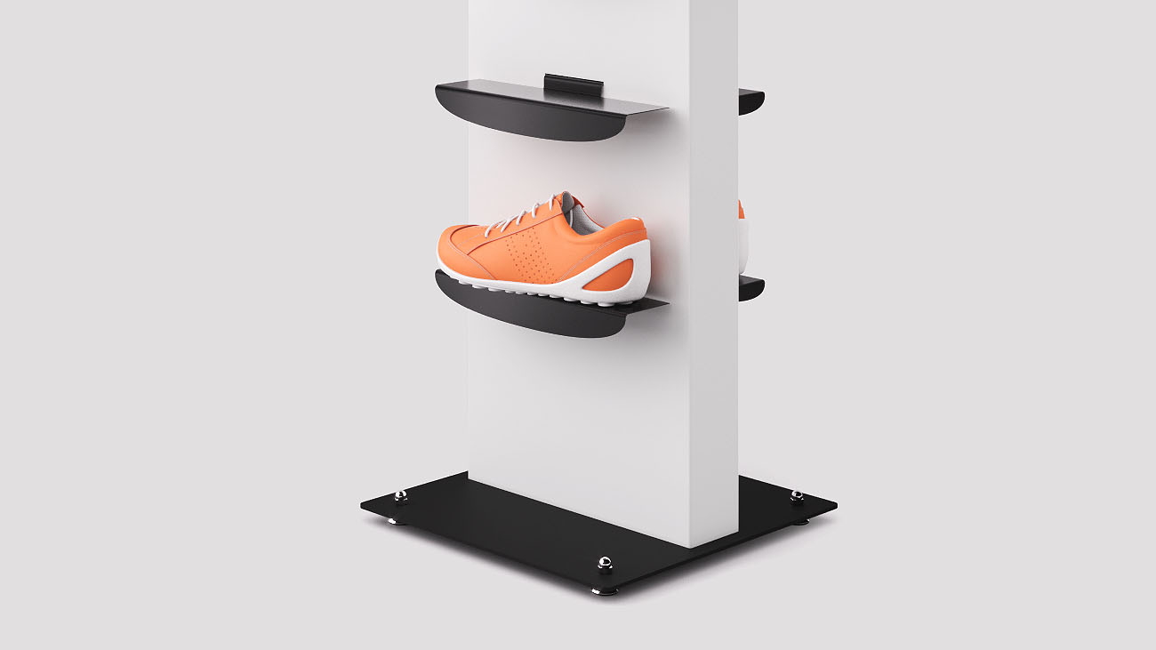 Shoes display stands: for sports shoes, for elegant and work shoes